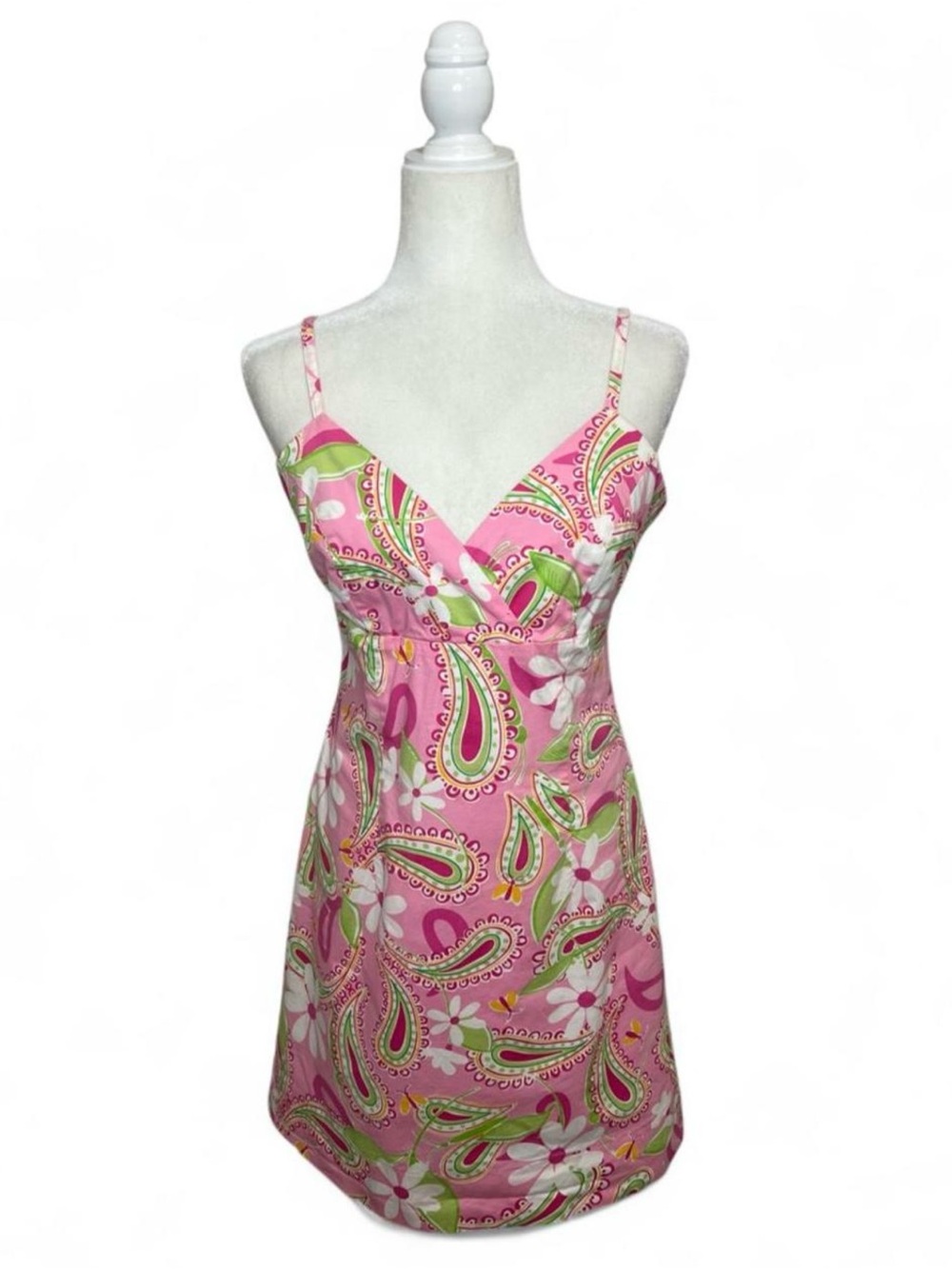 Vintage Y2K Lilly Pulitzer pink and green Paisley Butterfly Daisy dress